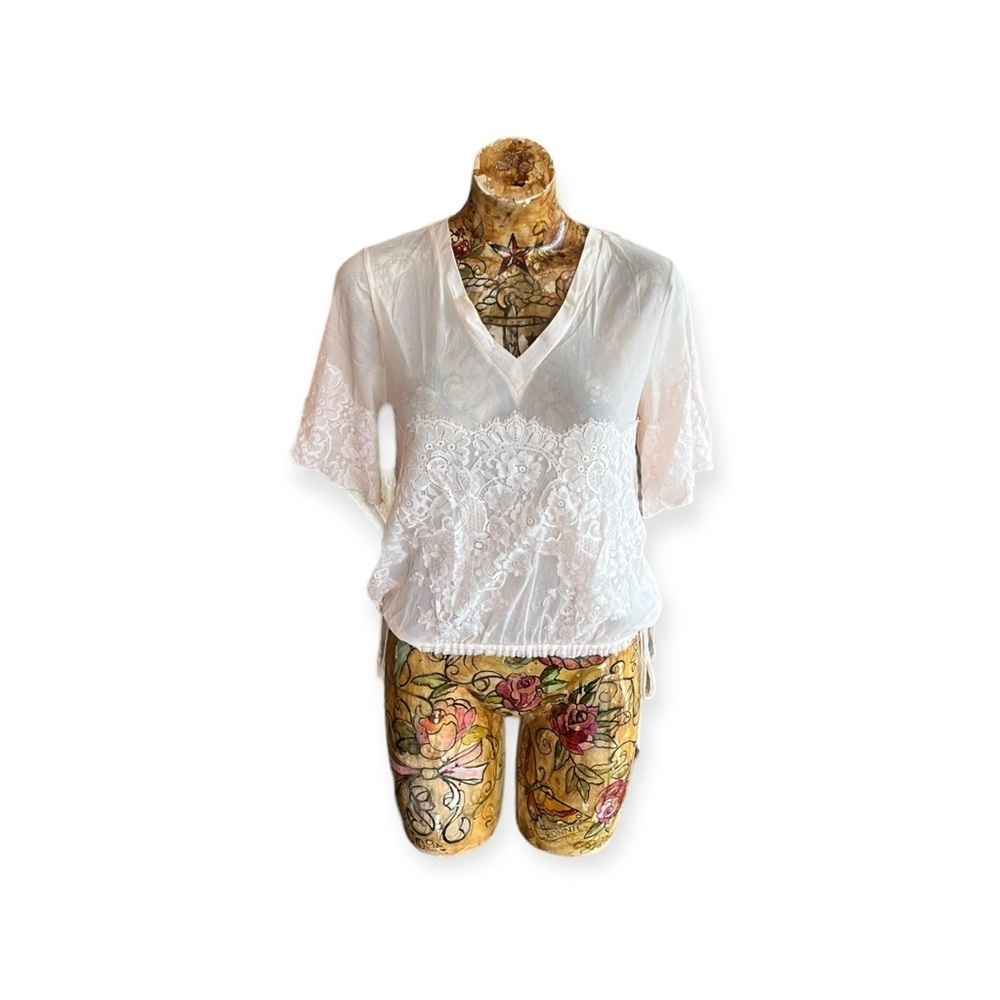 HAH Hot as Hell top sheer top blouse new  discoloration collar